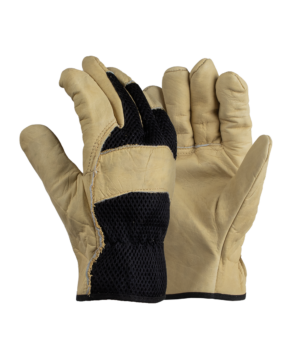 Beige VIP Cowhide Gloves With Mesh Back For Ventilation