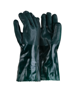 Green PVC Double Dipped Sandy Finish Gloves - 35cm