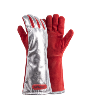 Premium Red Leather Heat Gloves With Aluminised Back