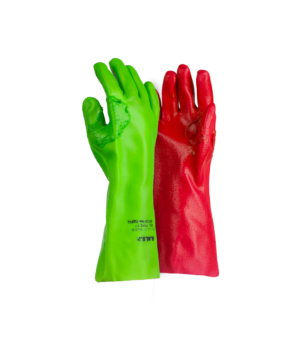Red Left & Green Right PVC Reinforced Miner's Gloves - 35cm