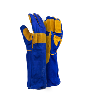 Superior Blue Leather Lined Welding Gloves Leather Full Palm And Finger Reinforcing - 20cm Cuff