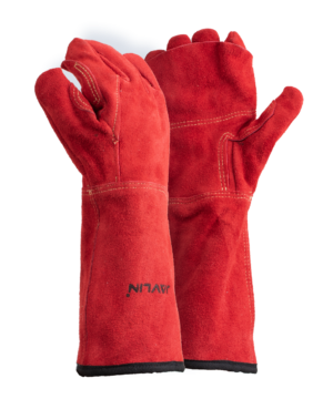 Red Leather Blanket Lined Heat Gloves - 20cm Cuff