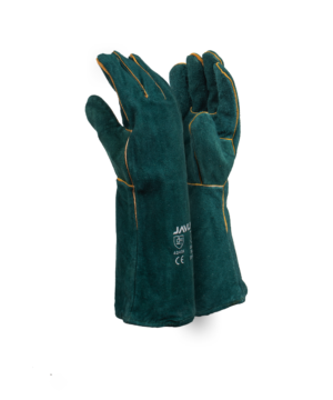 Green Leather Fully Welted Lined Gloves - 20cm Cuff