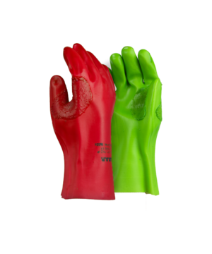 Red Left & Green Right PVC Reinforced Miner's Gloves - 27cm