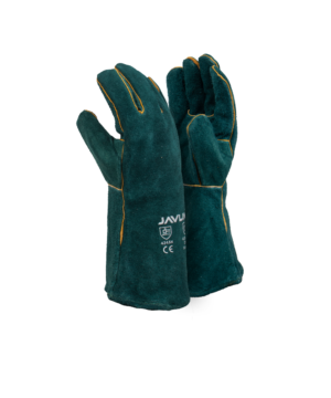 Green Leather Fully Welted Lined Gloves - 15cm Cuff