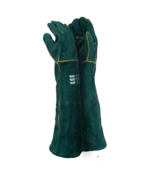 Green Leather Fully Welted Lined Gloves - 40cm Cuff