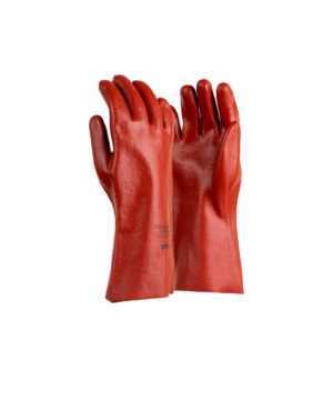 PVC Mediumweight Red/Brown Elbow Length Gloves - 35cm